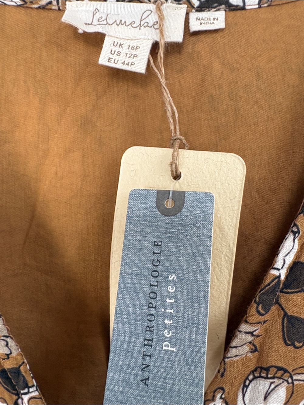 Anthropologie Let Me Be Jemma Floral Tunic Mini Dress Petite 12P Brown NWT - Picture 2 of 16